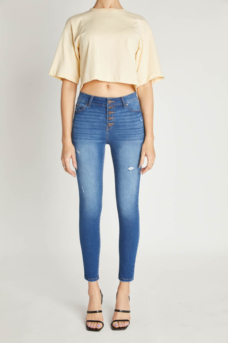 High Rise 5 Button Skinny Jeans