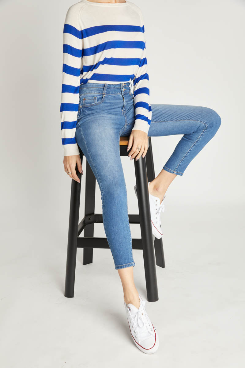 High Rise Push Up Ankle Skinny Jeans