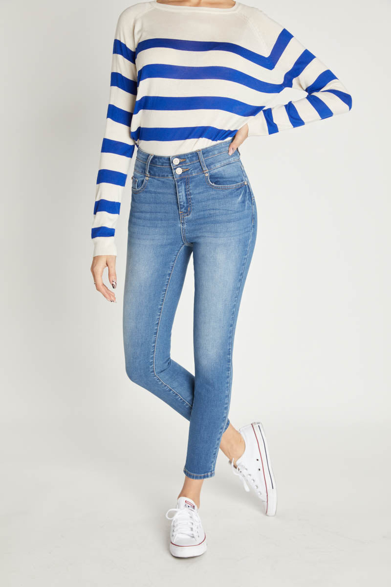 High Rise Push Up Ankle Skinny Jeans