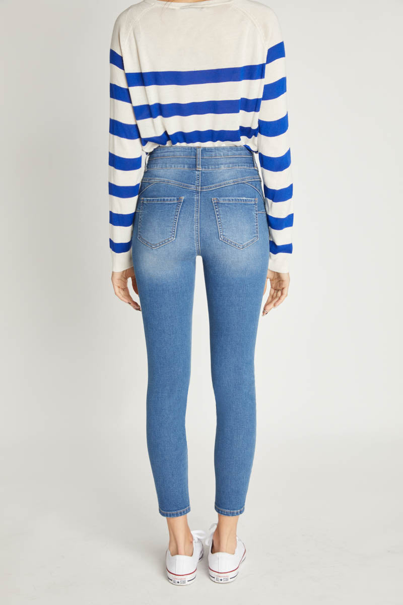 High Rise Push Up Ankle Skinny Jeans