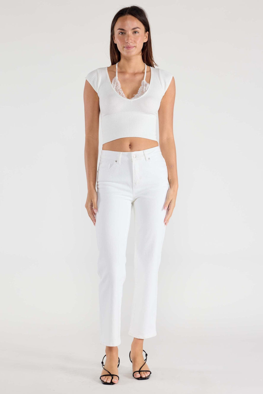 Basic White Straight Jeans Regular Hem