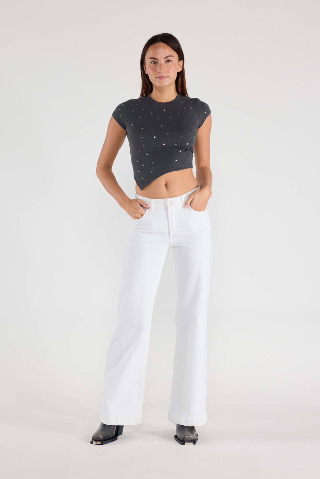 32.5 Inseam Basic White Wide Jeans