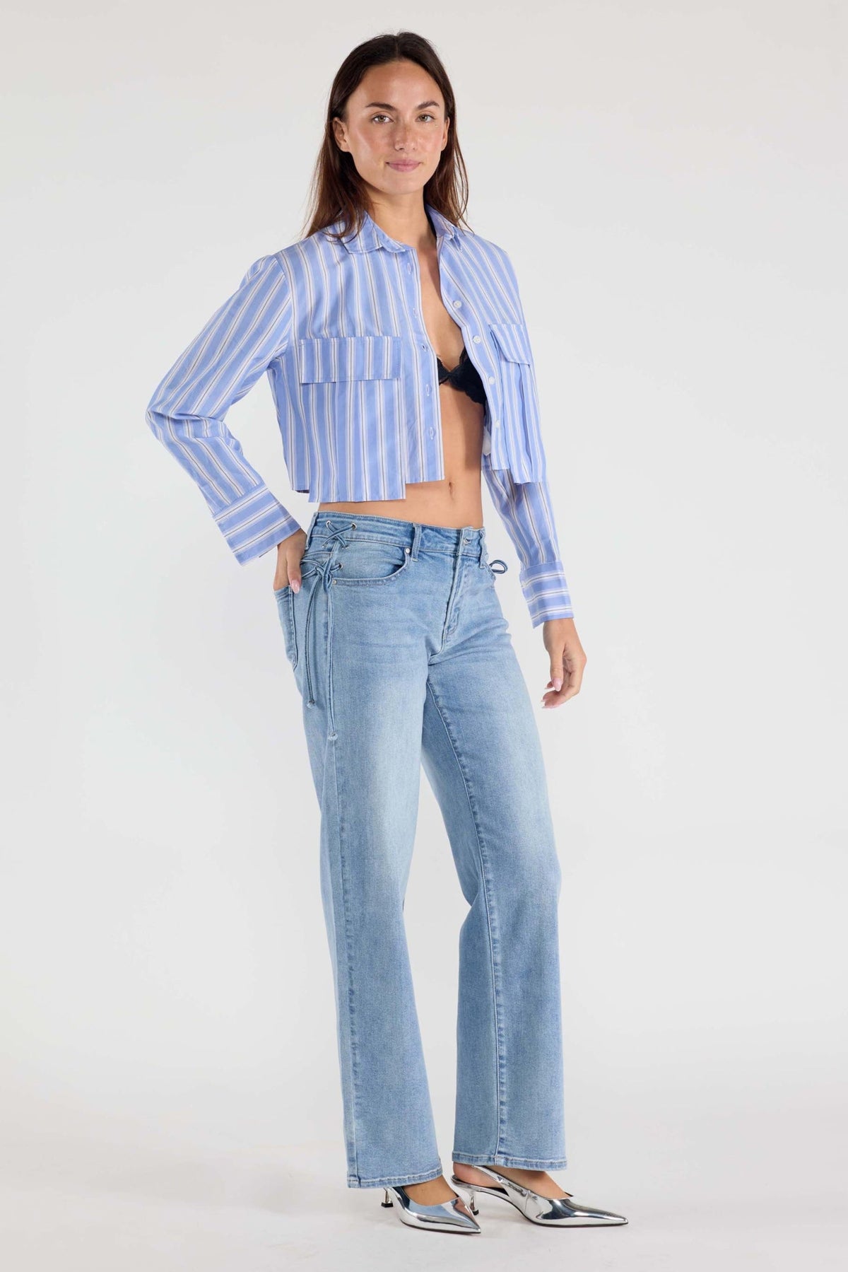Lace up Side Relaxed Straight Jeans