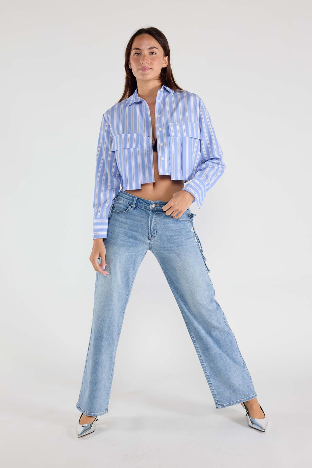 Lace up Side Relaxed Straight Jeans