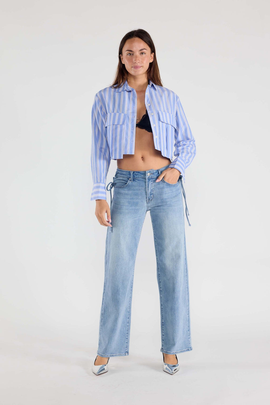 Lace up Side Relaxed Straight Jeans