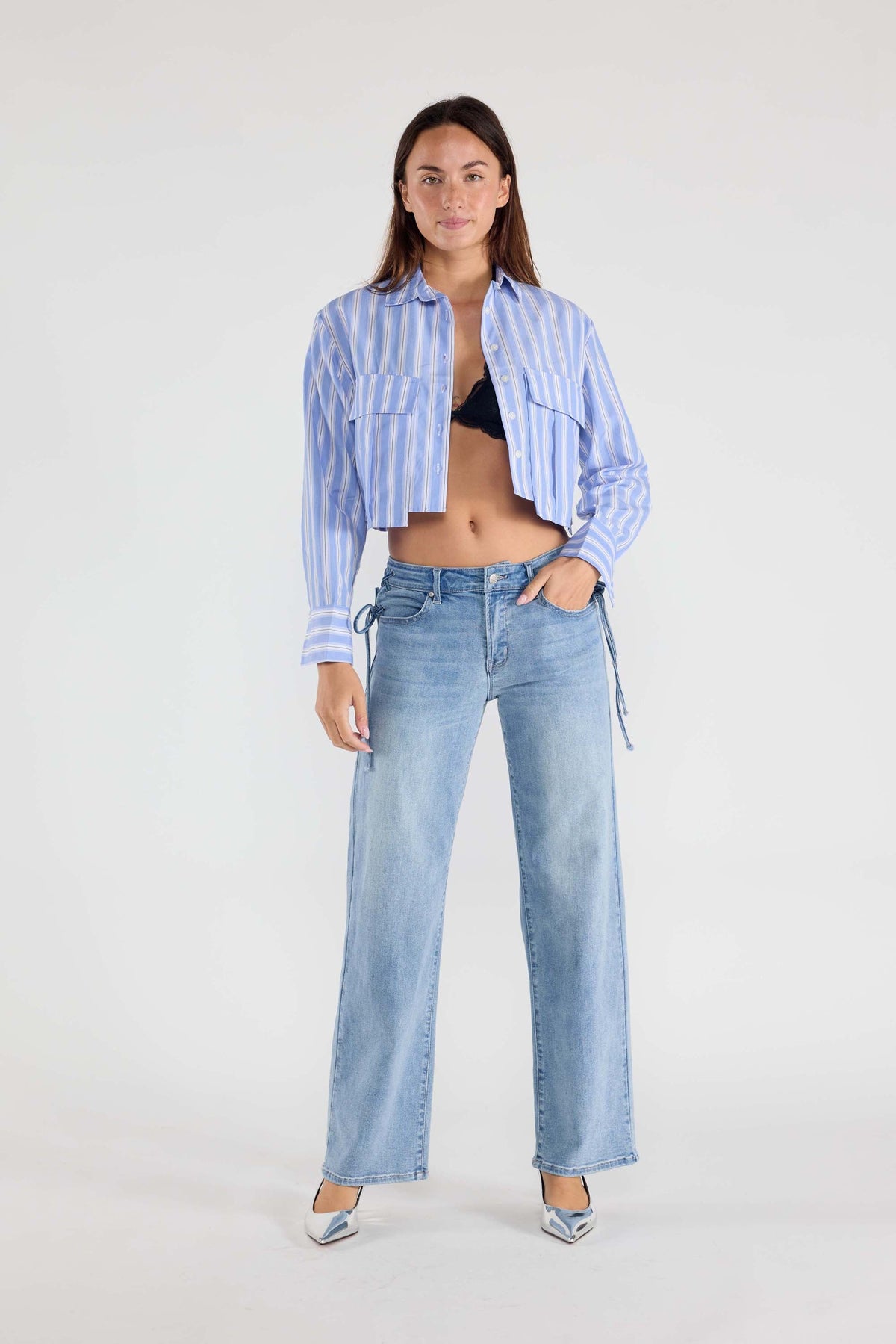 Lace up Side Relaxed Straight Jeans