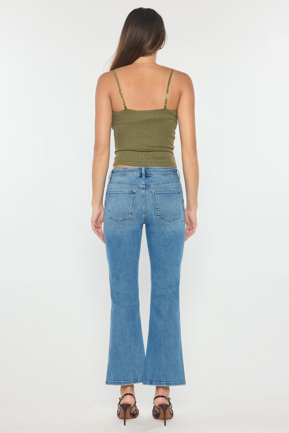 High Rise Relaxed Crop Bootcut Jeans with Side Cut-out hole Detail
