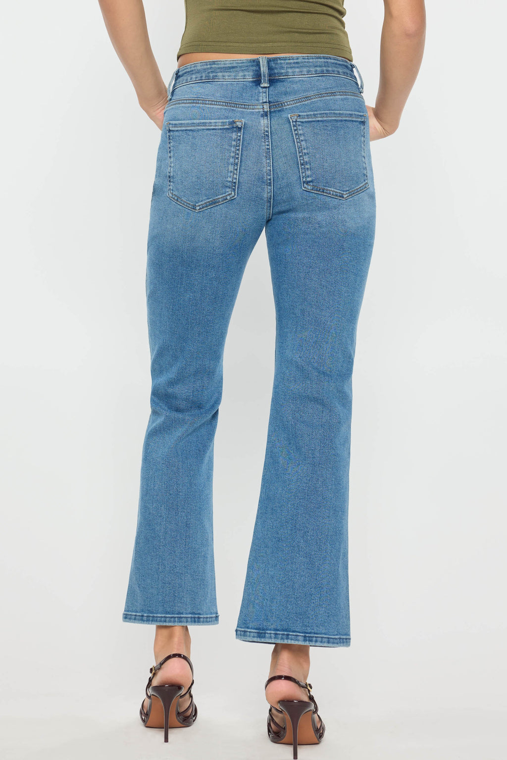 High Rise Relaxed Crop Bootcut Jeans with Side Cut-out hole Detail