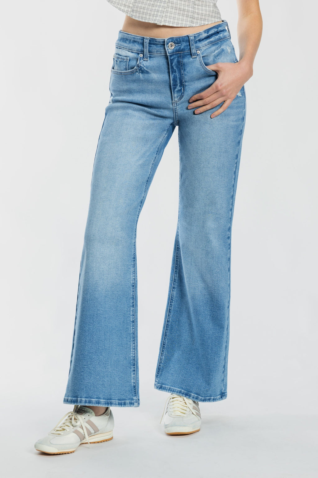 High Rise Destructed Wide Leg Jeans