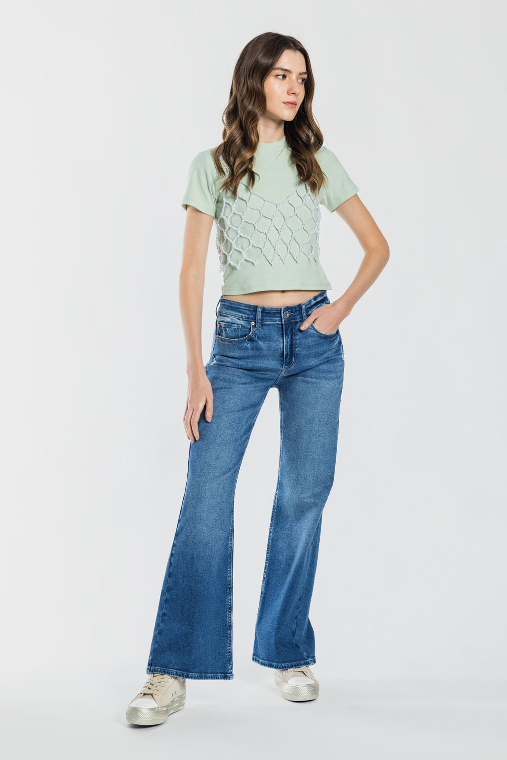 High Rise Destructed Wide Leg Jeans