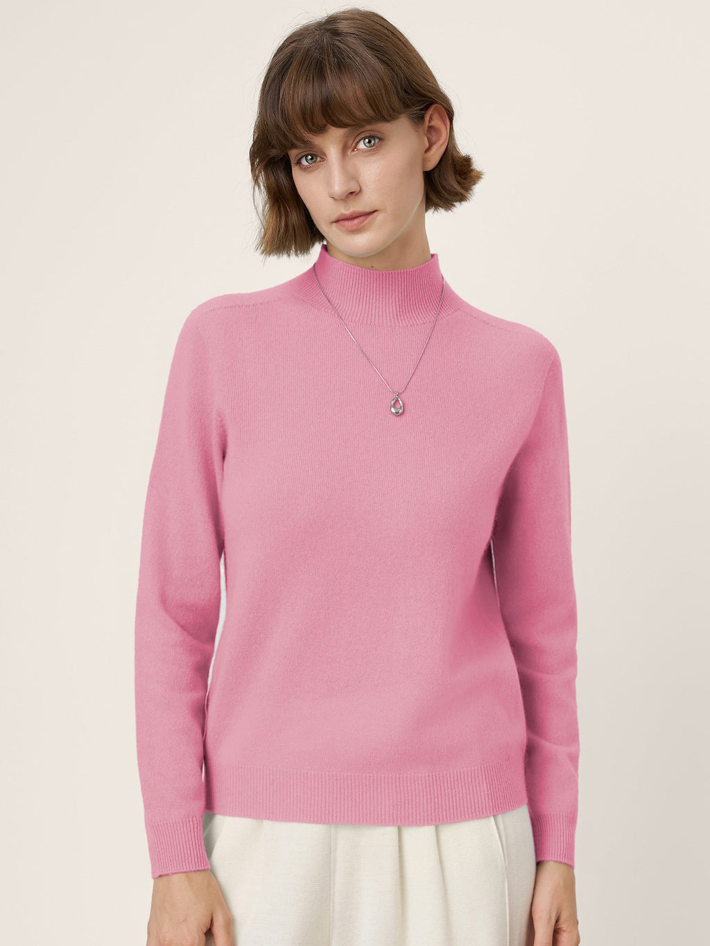 Premium Cashmere Blend Hand-Finished Seamless Mock Neck Ribbed Sweater RHEA
