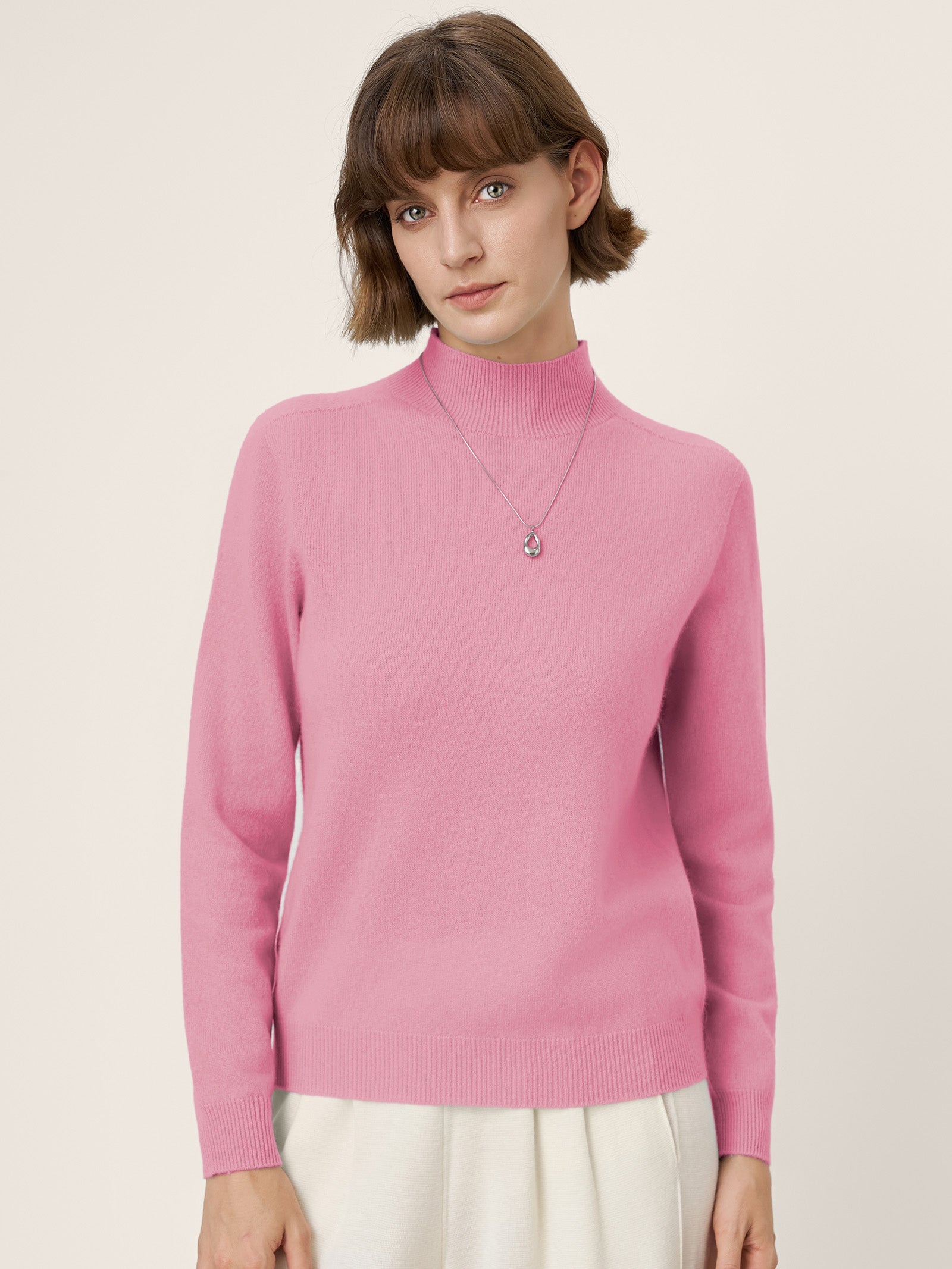 Premium Cashmere Blend Hand-Finished Seamless Mock Neck Ribbed Sweater RHEA