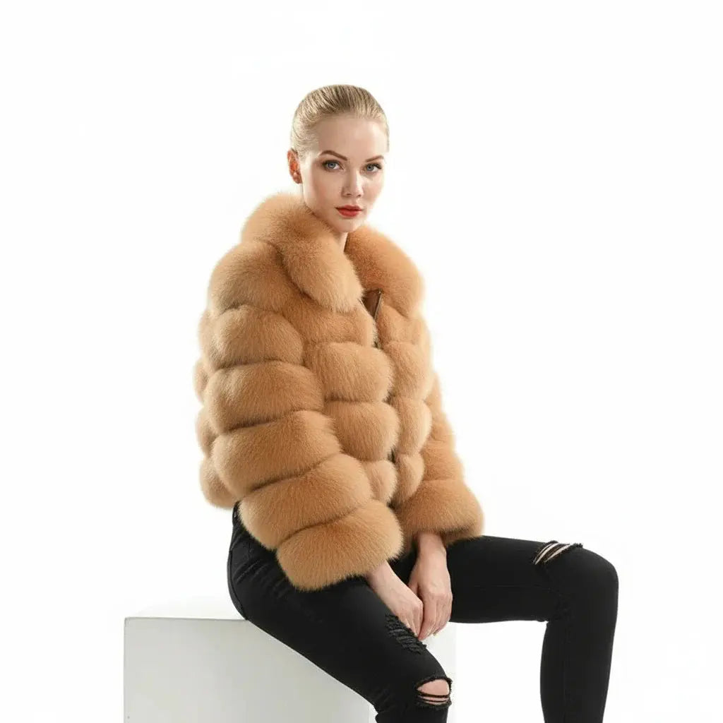 Real Fox Fur Coat Short  Full Sleeves