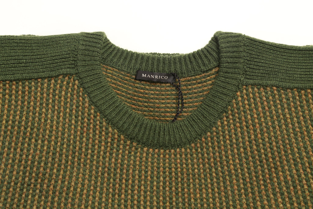 Manrico Olive-Green Textured Cashmere Crewneck Sweater