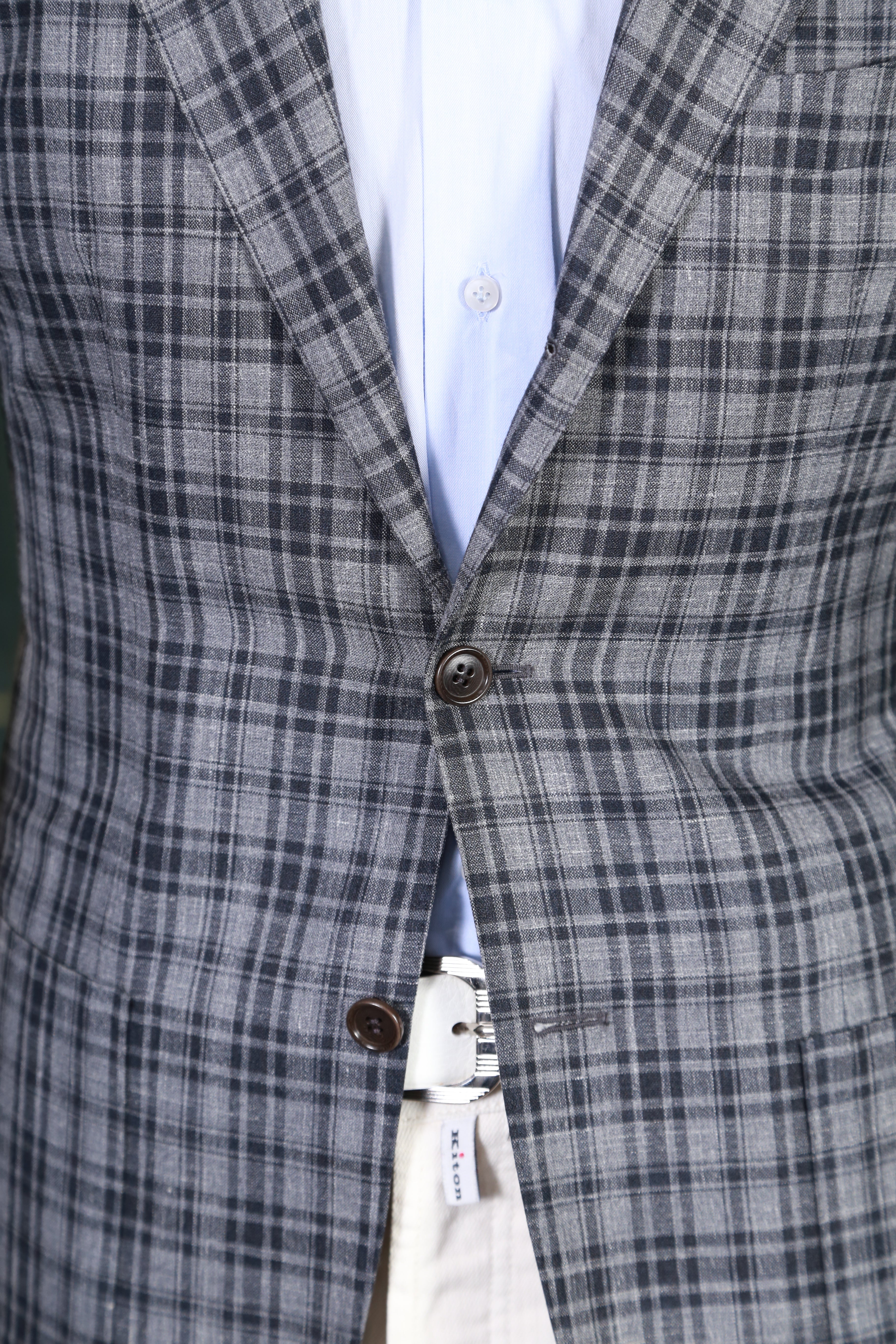 Kiton Plaid Wool-Silk-Linen Sport Jacket