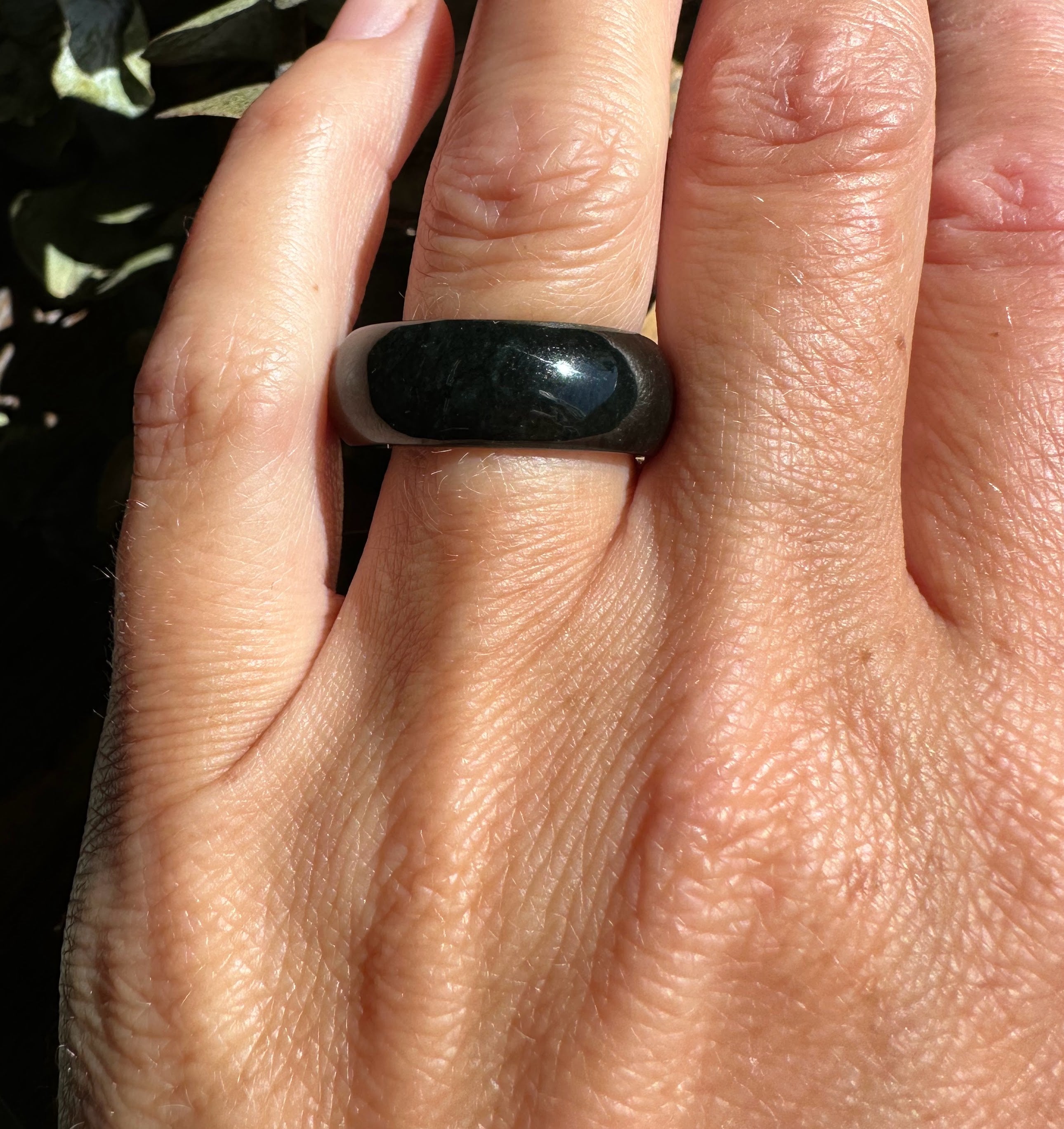 Dark Green, Appears Black Nephrite Jade Wide Band Ring, 8mm - Size 7 & 8