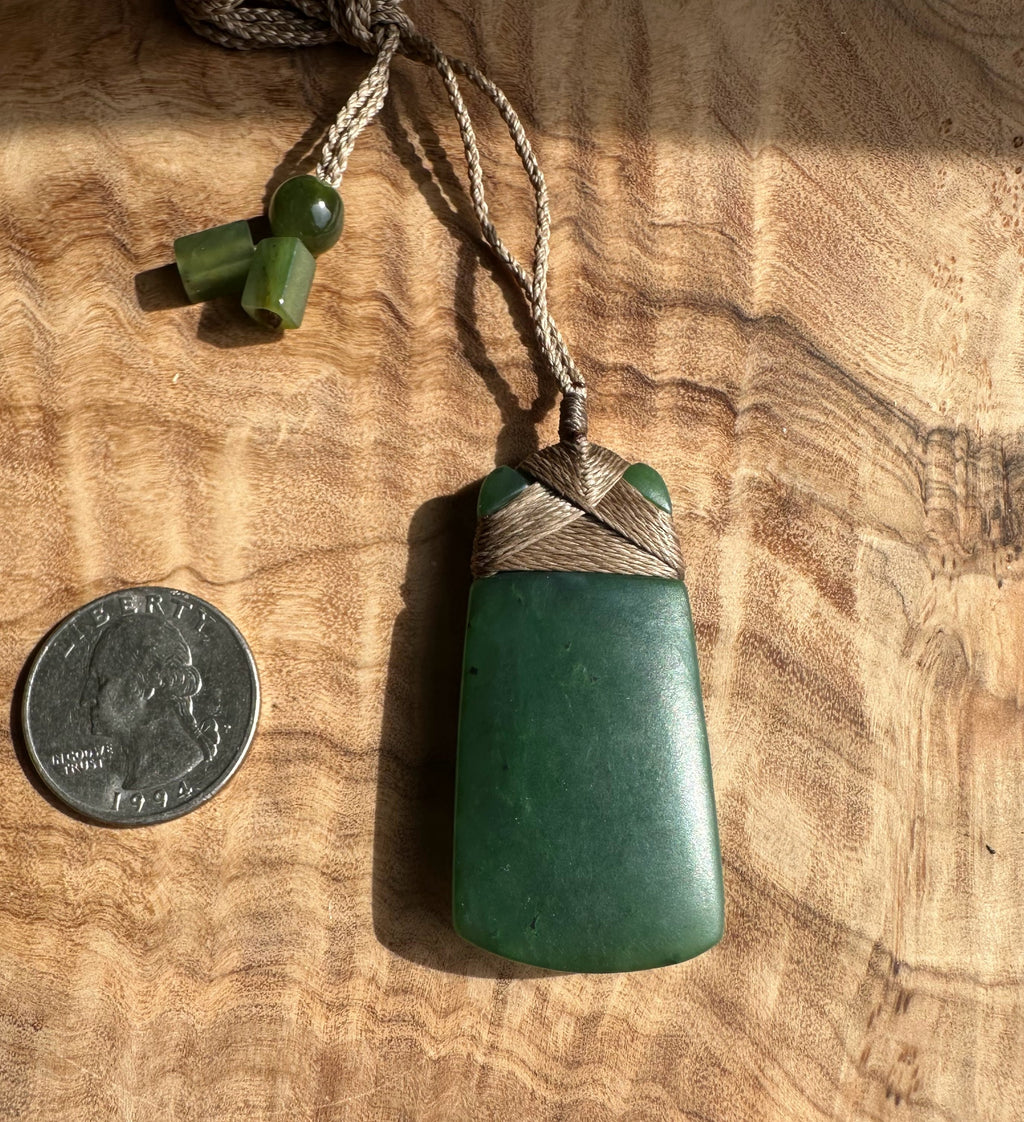 Dark Green Jade Adze Pendant, 50mm