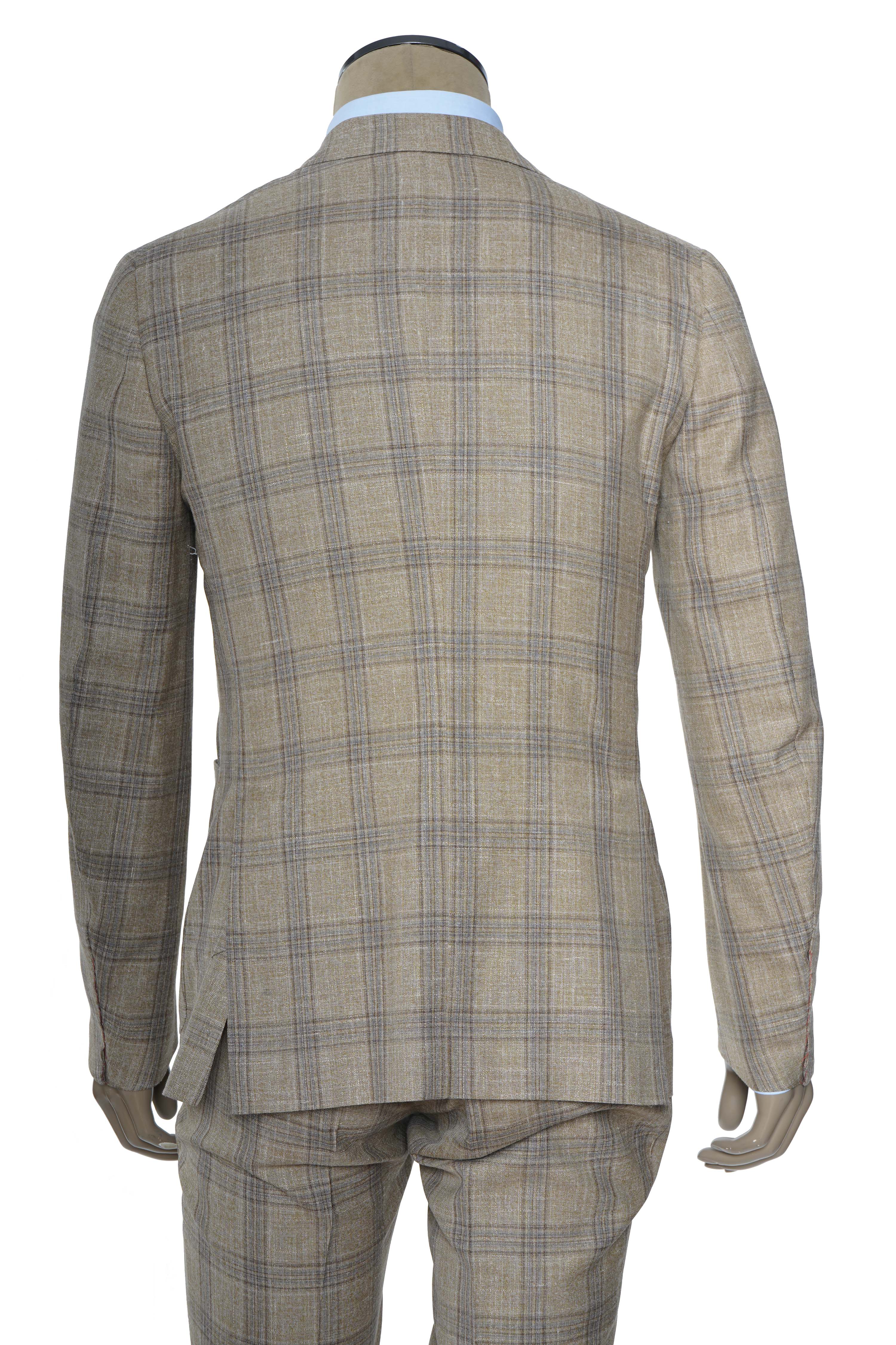 Isaia Double Breasted Double Windowpane Wool-Silk-Linen Suit