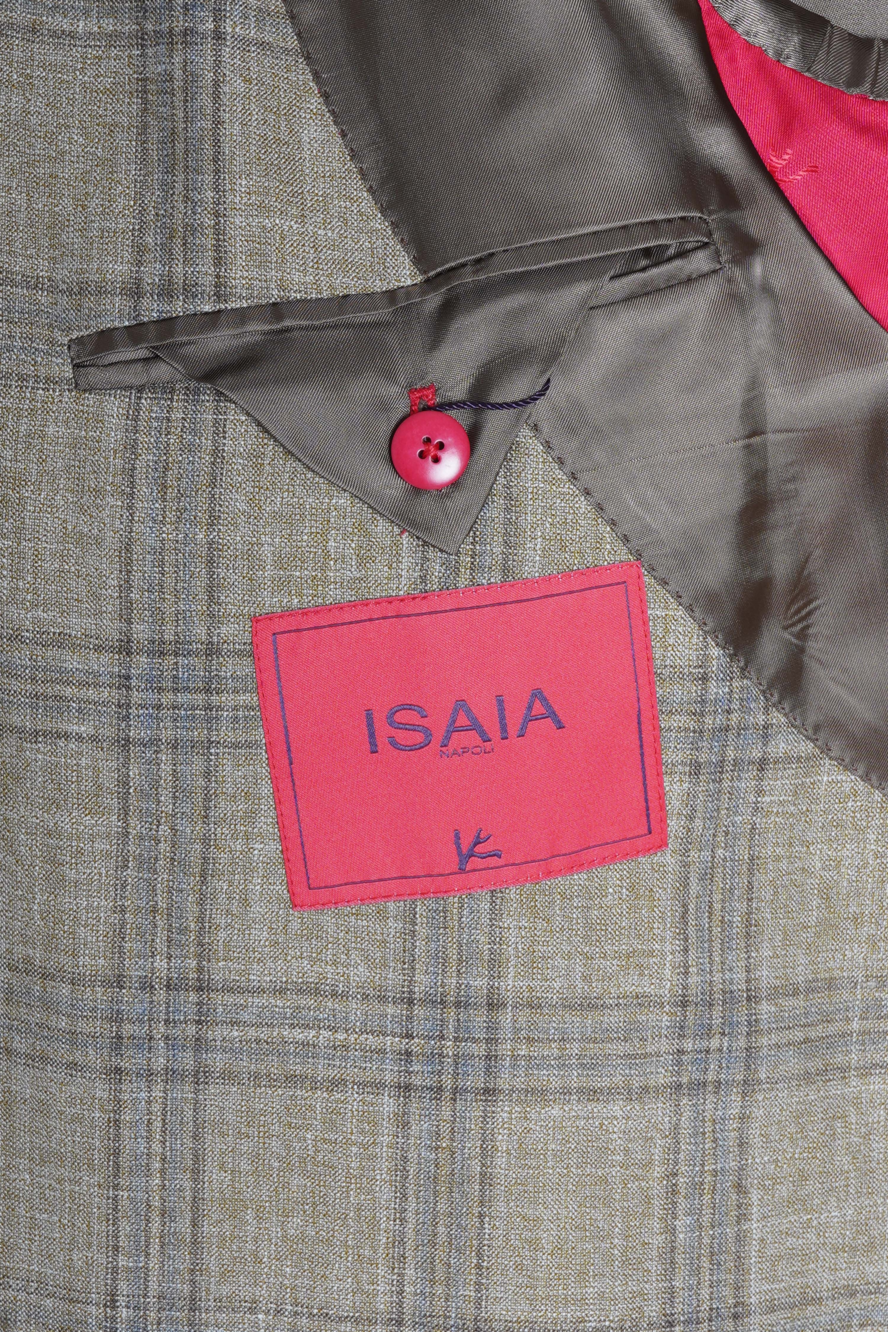 Isaia Double Breasted Double Windowpane Wool-Silk-Linen Suit