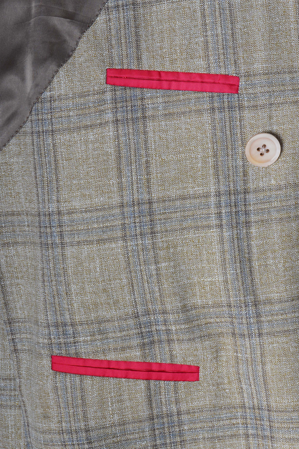 Isaia Double Breasted Double Windowpane Wool-Silk-Linen Suit