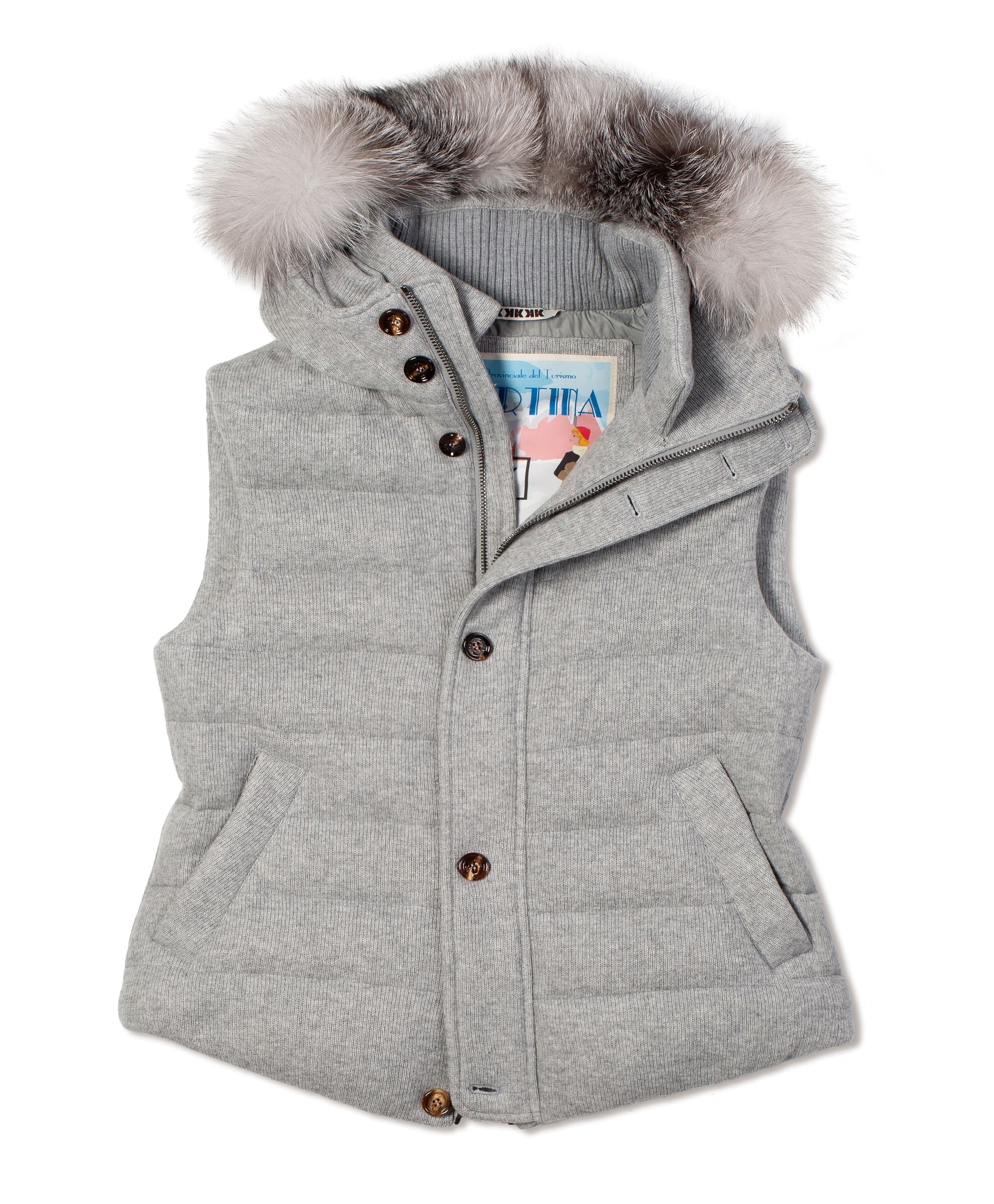 Kired by Kiton Kishb Cashmere Vest w/ Detachable Fox Fur Hood