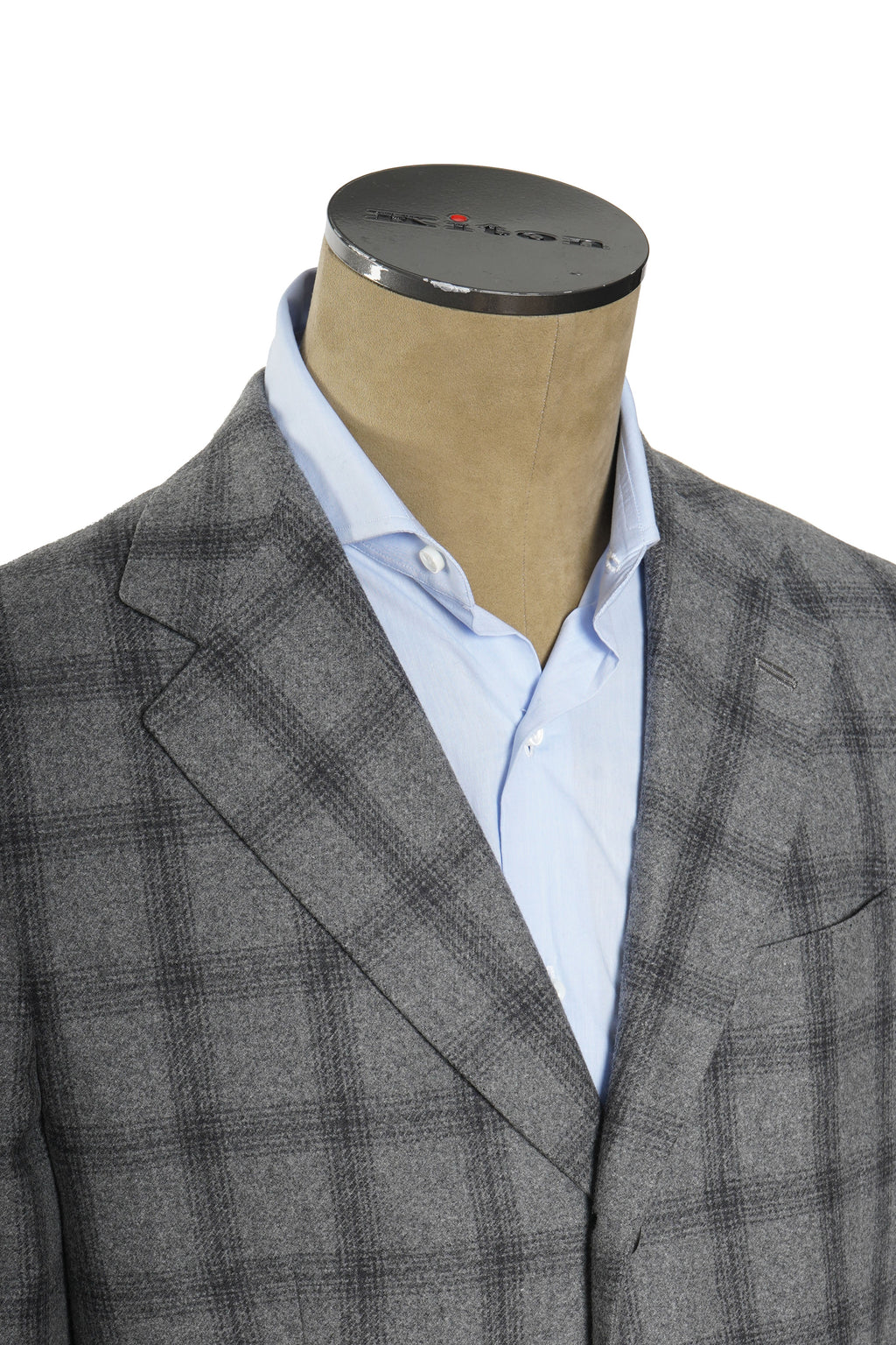 Kiton Windowpane Wool Button Down Overcoat
