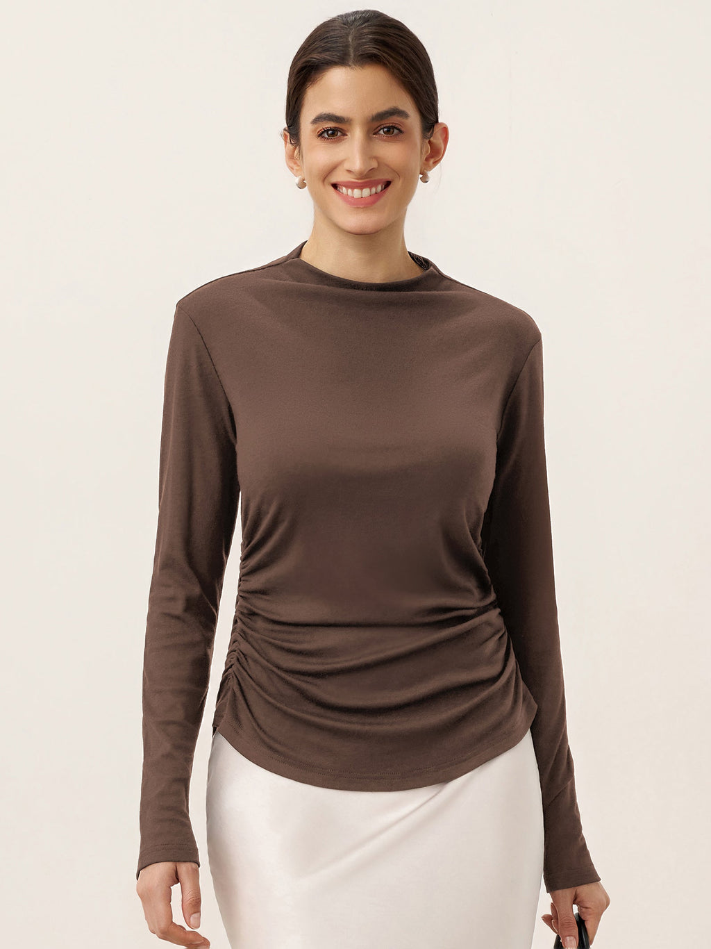 Wool Mock Neck Waist Pleat Top ISOLDE