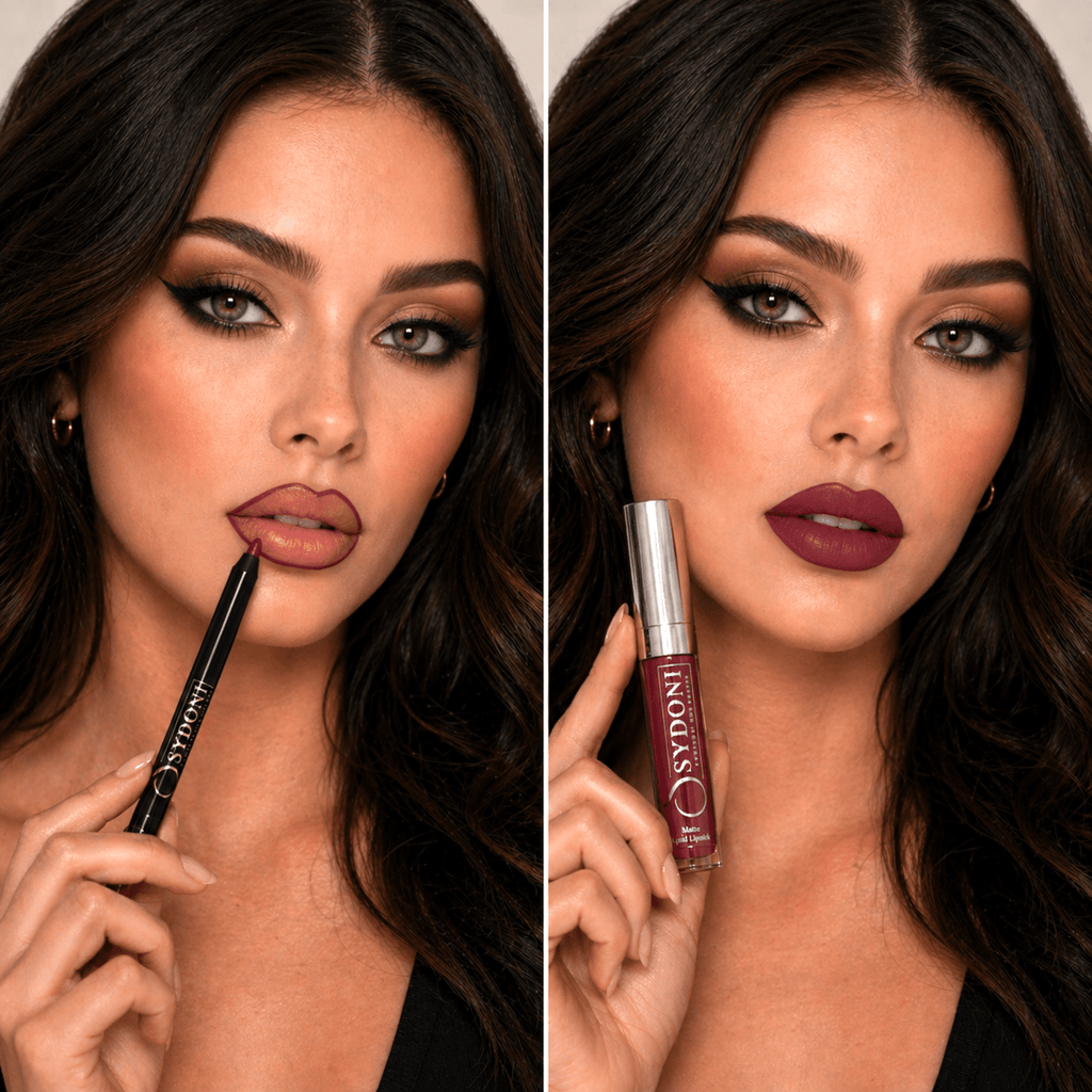 SYDONI MERLOT (Sultry Berry) Matte Lip Duo – Merlot Matte Liquid Lipstick with Berry Lip Pencil