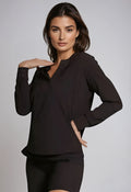 Resort Vee  Popover Shirt - Black