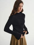 Plus Size Bell Sleeve Knit Sweater Mock Neck Winter Top