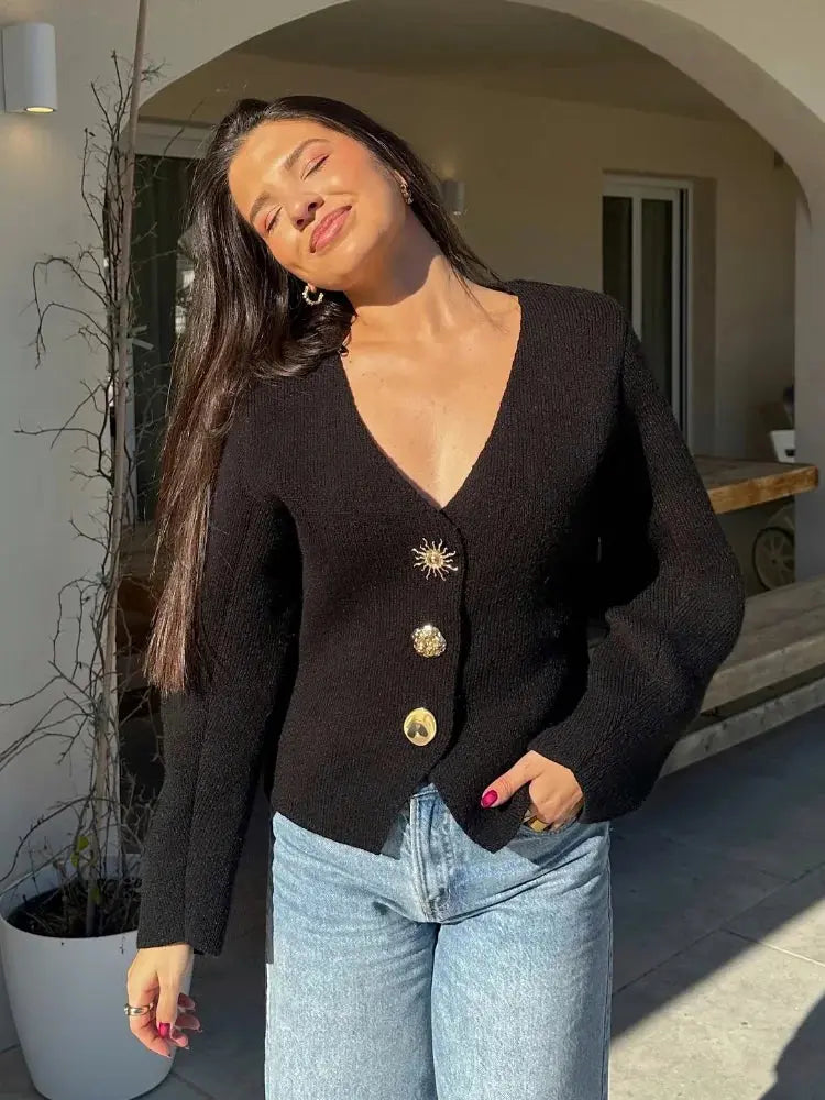 Solid Color Single-Breasted Knit Cardigan