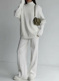 Women's White Knitted Turtleneck & Jogger Pant 2-Piece Set