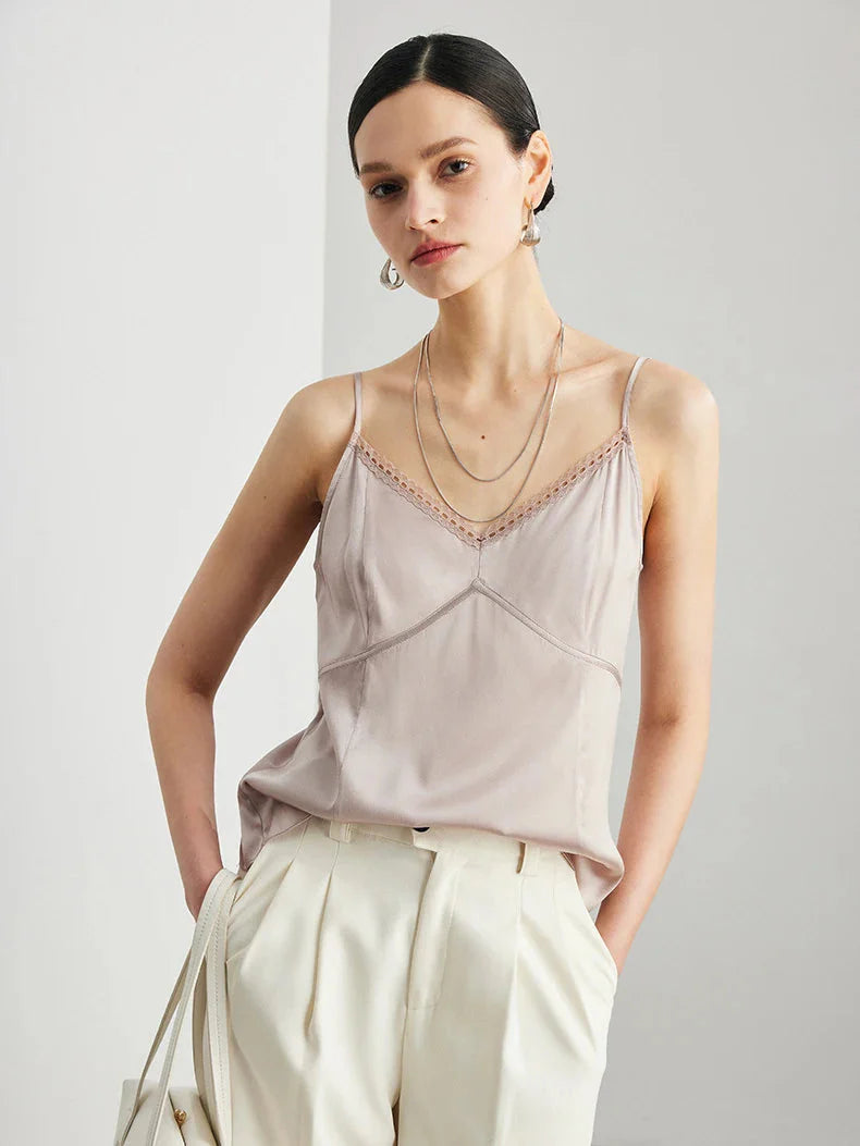 Women’s Real Silk Lace Camisole Chic V-Neck Top