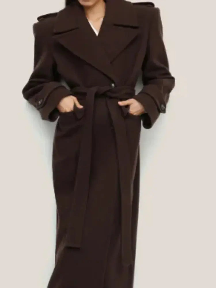 Chic Double-Breasted Wool Coat with Lace-Up Detail