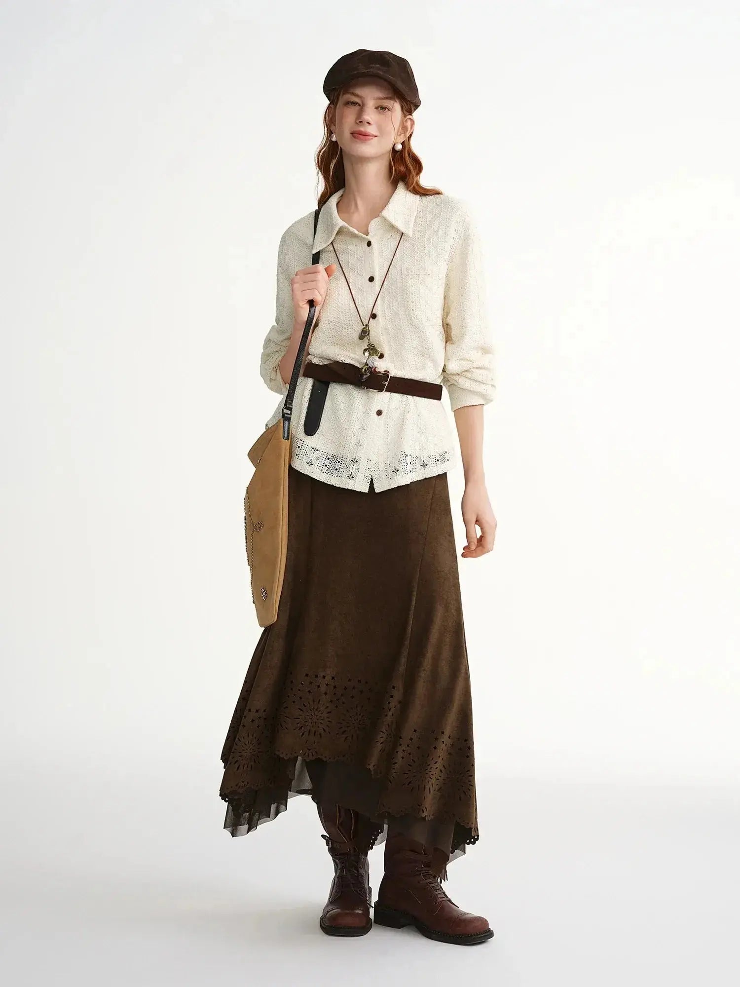 Plus-Size Cut-Out Velvet Midi Skirt