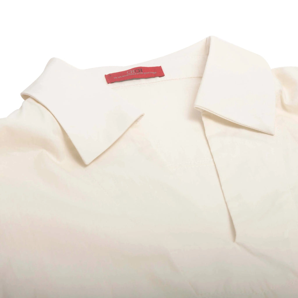 Beige V-Neck Long-Sleeve Commuter Top