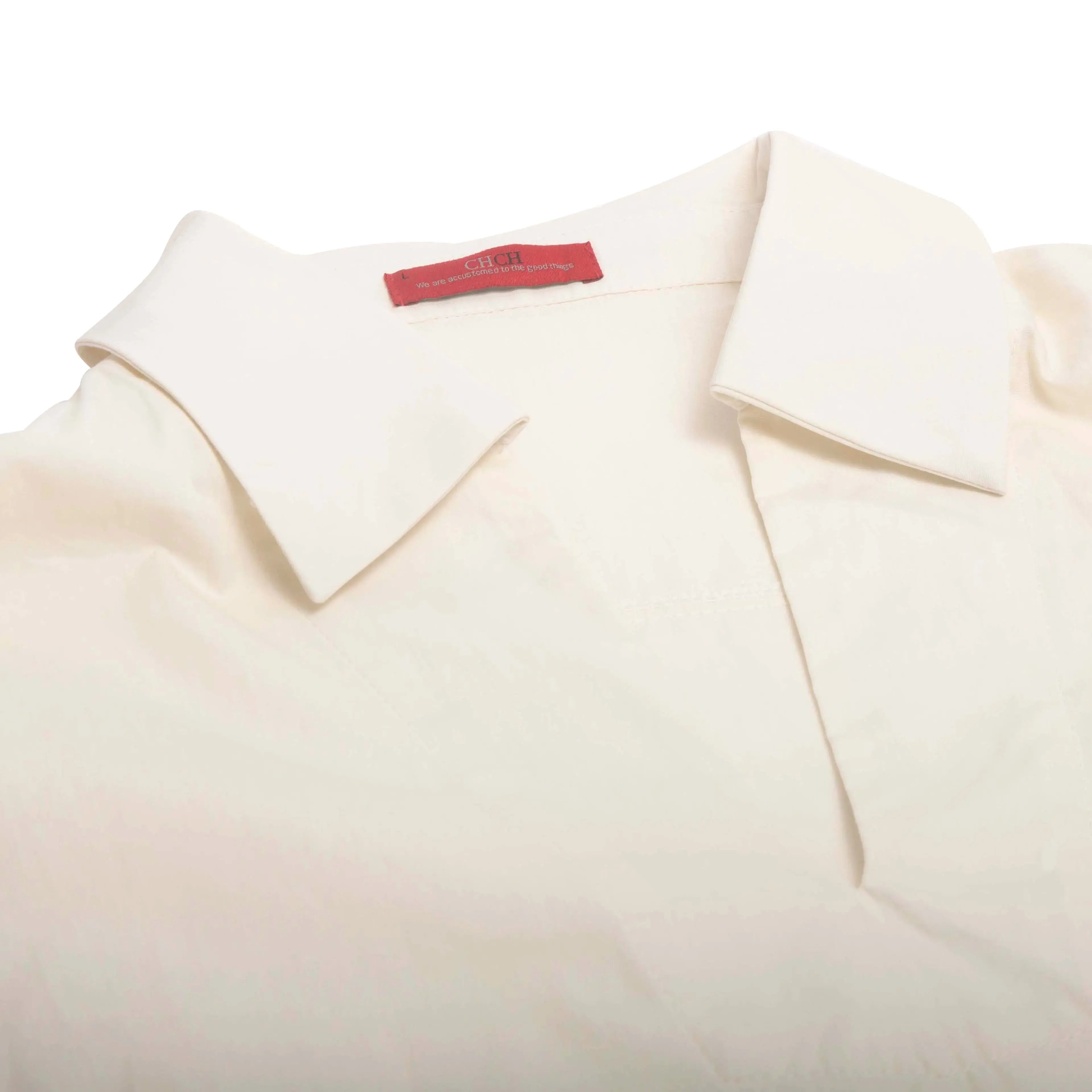 Beige V-Neck Long-Sleeve Commuter Top