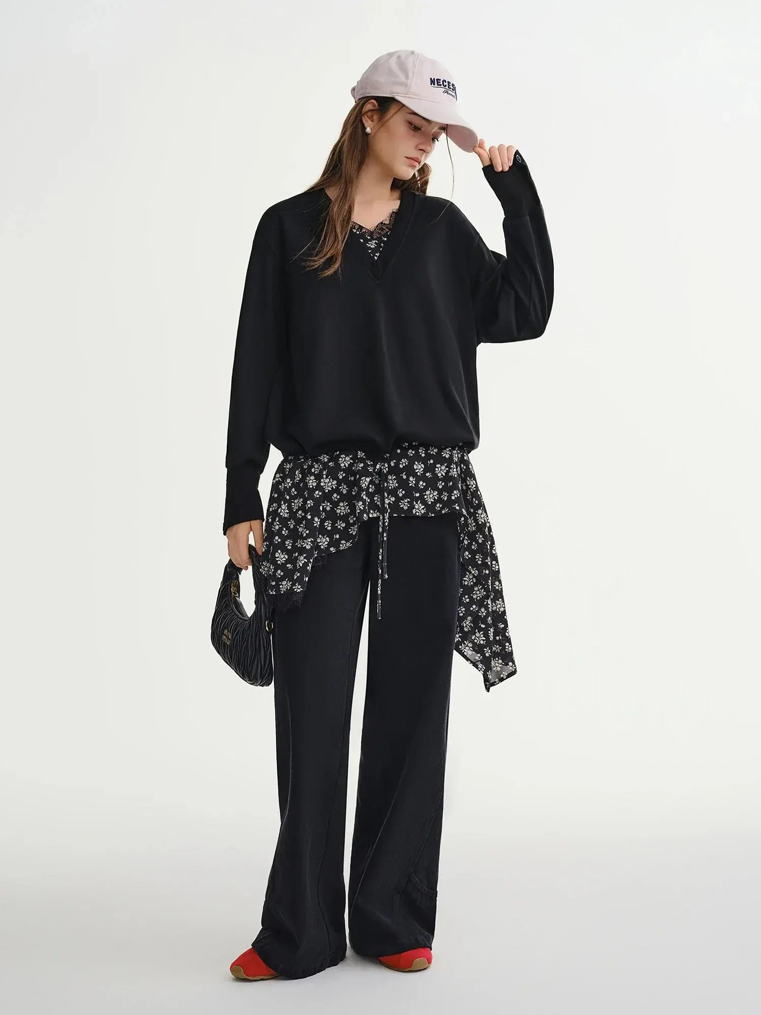 Fake Two-Piece Floral Plus Size Sweatshirt.