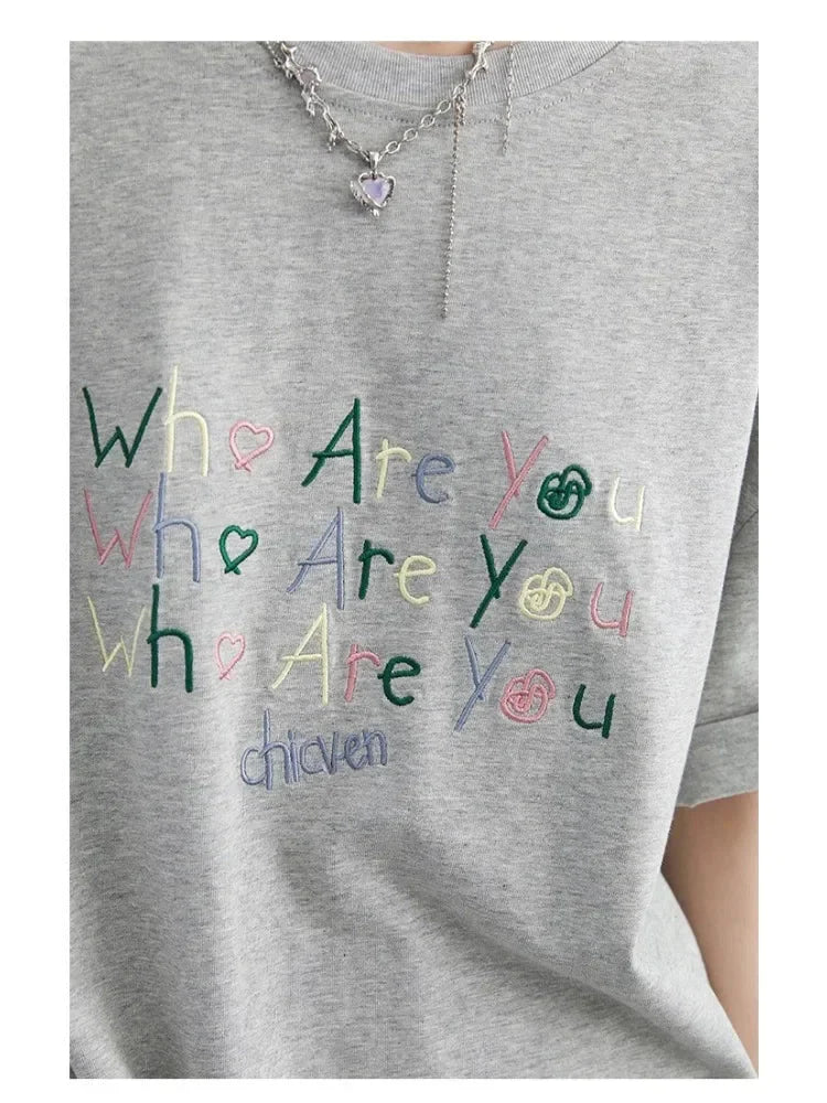 Women’s Embroidered Letter T-Shirt Loose Summer Top