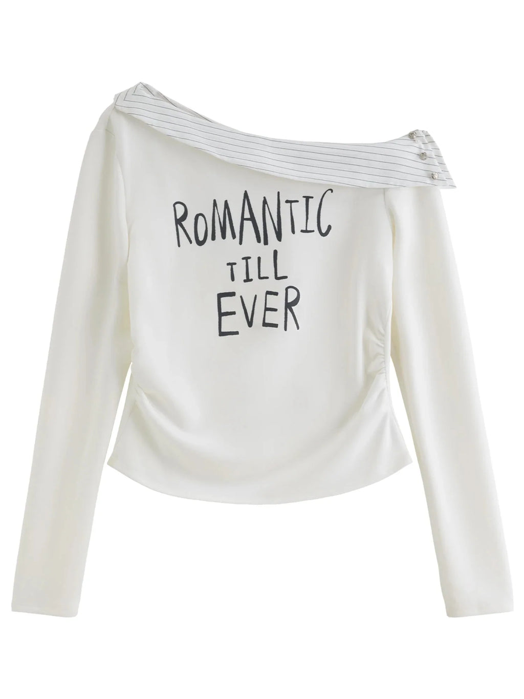 Women's Asymmetric Stripe Long Sleeve T-Shirt Letter Print Top