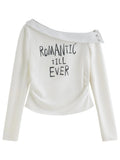 Women's Asymmetric Stripe Long Sleeve T-Shirt Letter Print Top