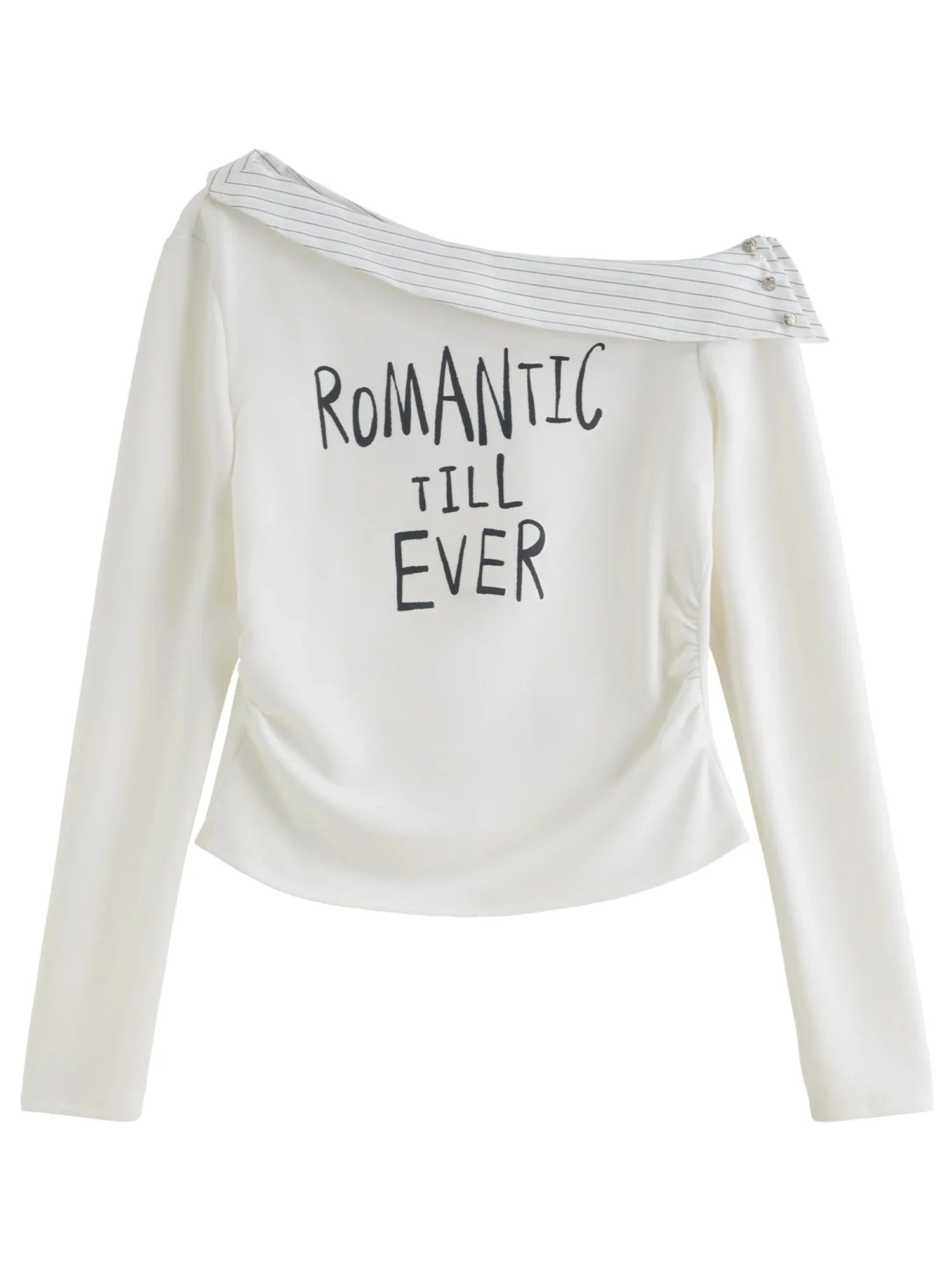 Women's Asymmetric Stripe Long Sleeve T-Shirt Letter Print Top