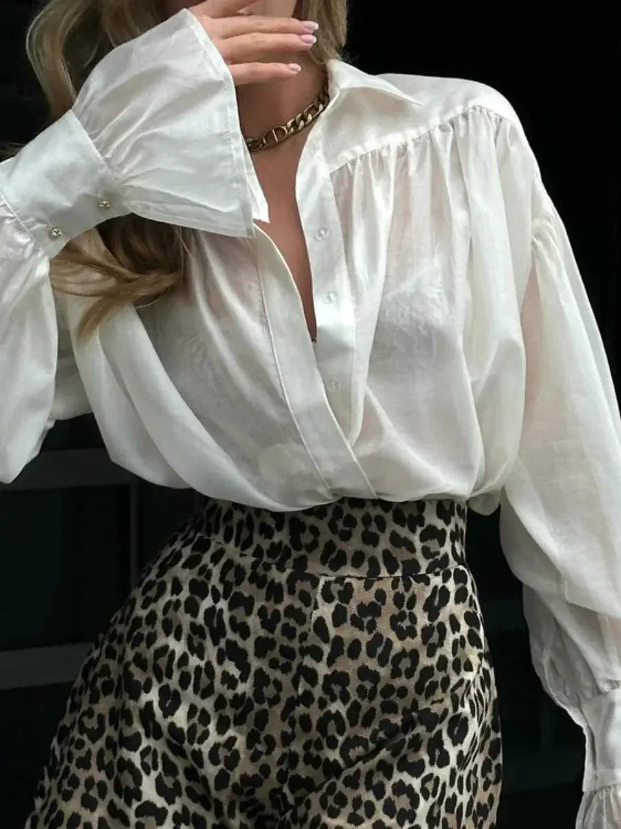 Women's Loose Fit Collared Shirt with Flare Sleeves