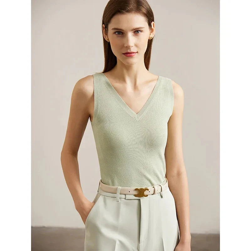 Women’s V-Neck Knitted Tank Top Minimalist Summer Vest