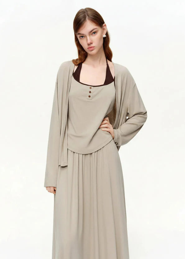 Spring 3-Piece Casual Skirt Suit Women's Color-Block Set
