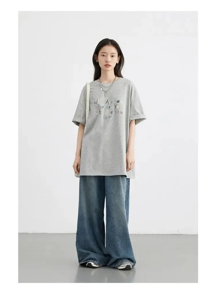 Women’s Embroidered Letter T-Shirt Loose Summer Top