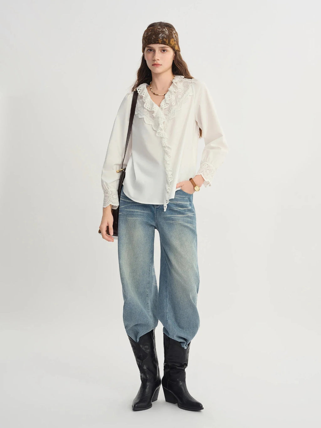 Elegant White Lace Stylish V-Neck Shirt