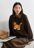 Women’s Cartoon Cat Knit Sweater Loose Casual Autumn Pullover