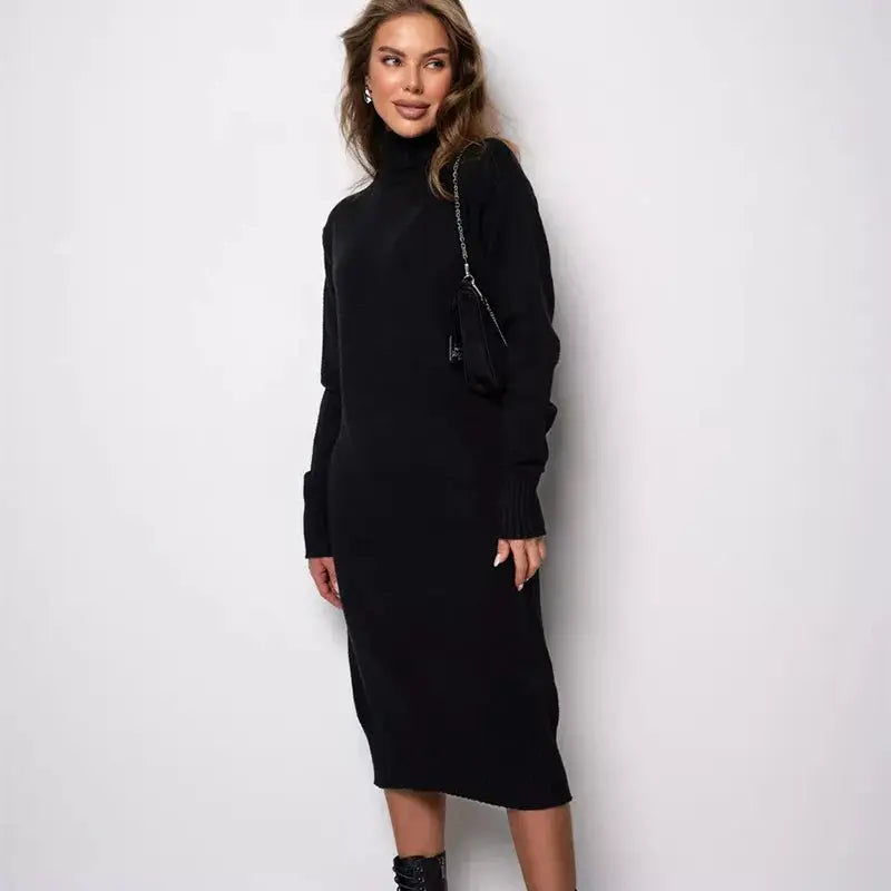 Women's Ribbed Turtleneck Long Sweater Dress