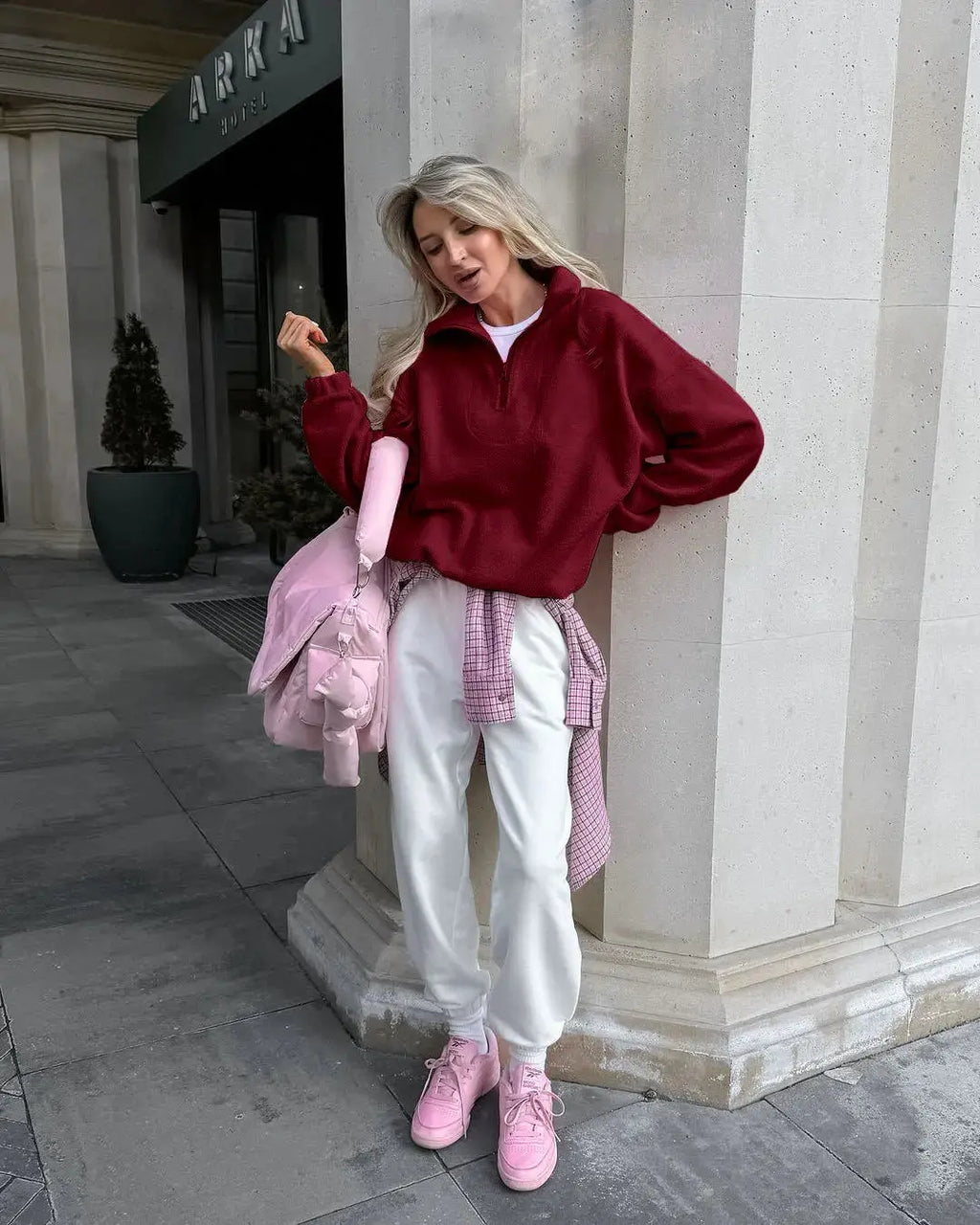 Solid Color Zip-Up Sweatshirt